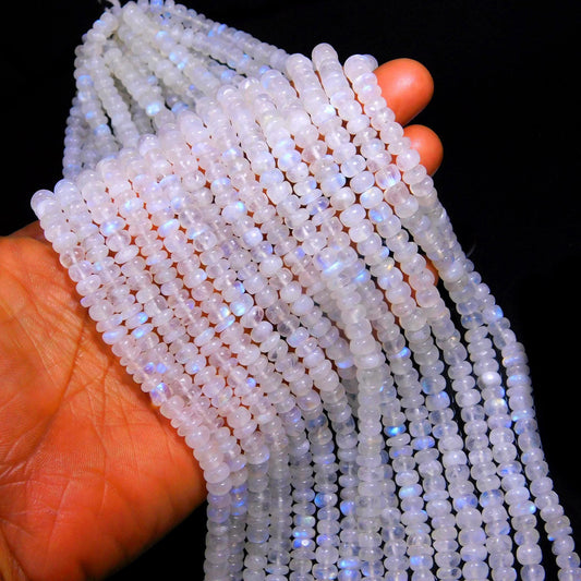 Rainbow Moonstone Smooth Rondelle Beads Blue Flash White Rainbow Rondelle Bead Faceted Natural Rainbow with Flash Beads for Jewelry Making