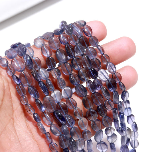 Iolite Oval Shape Smooth Beads Natural Blue Iolite Oval Shape 16" Strand Gemstone Beads for Handmade Designer Jewelry Making Craft Supplies