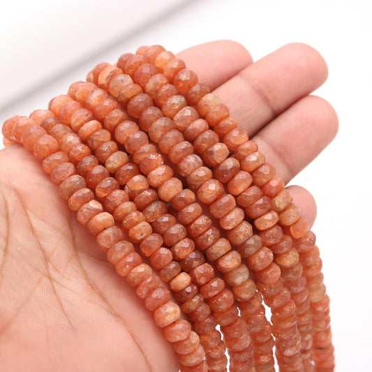 Sunstone Faceted Rondelle Beads 7-8 MM Natural Sunstone Rondelles 13" Strand Sparkling Sunstone Beads for Jewelry Making Necklace & Bracelet