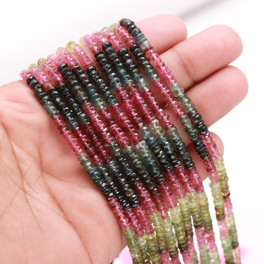 4 MM Multi Tourmaline Faceted Rondelle Beads Natural Tourmaline Rondelle Beads Multi Tourmaline Gemstone Beads for Jewelry Making Craft