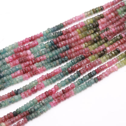 Multi Tourmaline Faceted Rondelle Beads 4-4.50 MM AAA Tourmaline Gemstone Beads Multi Tourmaline Rondelle Beads for Jewelry Making Craft
