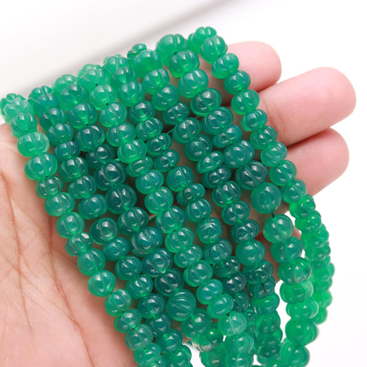 Hand Carved Green Onyx Pumpkin Beads Natural Green Onyx Pumpkin Beads AAA Quality 16" Green Onyx Pumpkin Beads for Jewelry Making Craft