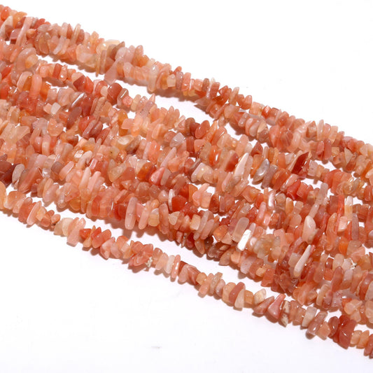 Peach Moonstone Chip Beads 34" Natural Chip Strands Drilled Strung Raw Nuggets Smooth Beads 4-5 MM Polished Beads for Jewelry Making Craft