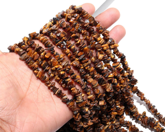 Tiger Eye Chip Beads 34" Natural Chip Strands Drilled Strung Raw Nuggets Smooth Beads 5-6 MM Tiger Eye Polished Beads for Jewelry Making