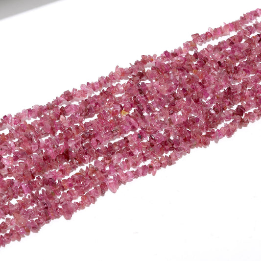 Pink Tourmaline Chip Beads 16" Natural Chip Strands Drilled Strung Raw Nuggets Smooth Beads 4-5 MM Semi Precious Polished Beads for Jewelry