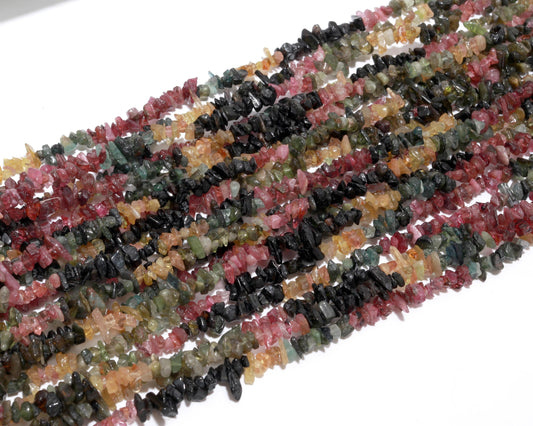 Multi Tourmaline Chip Beads 17" Natural Chip Strands Drilled Strung Raw Nuggets Smooth Beads 4-5 MM Semi Precious Polished Beads for Jewelry