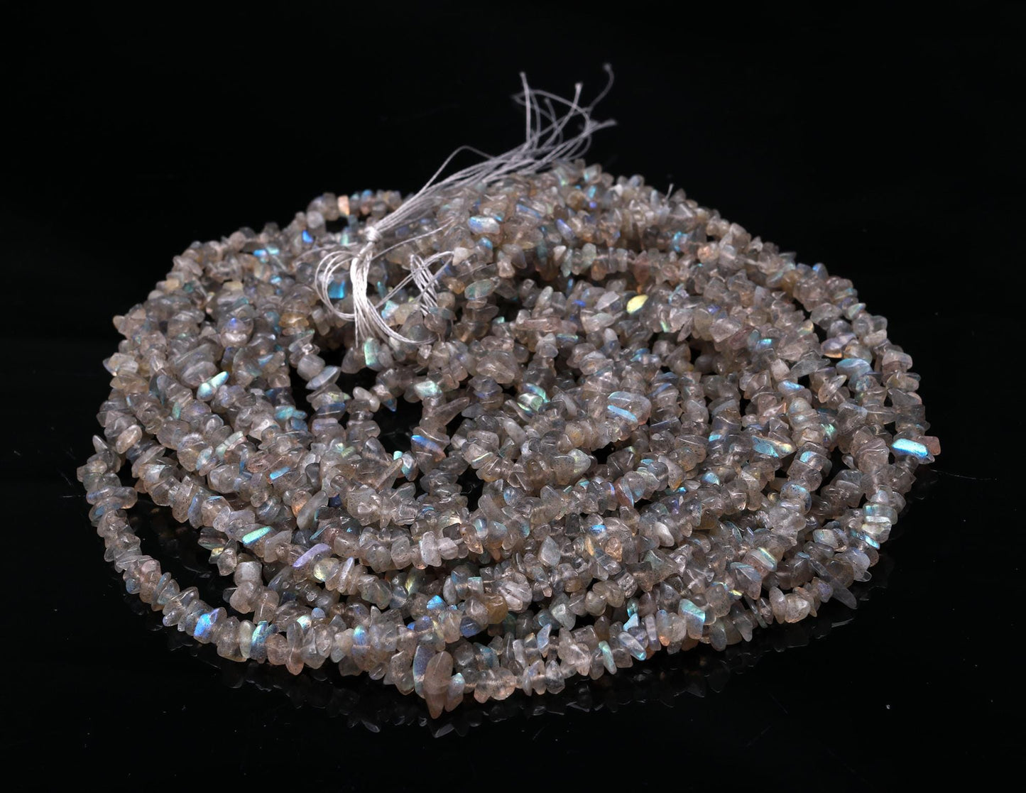 Labradorite Chip Beads 34" Natural Chip Strands Drilled Strung Raw Smooth Nuggets 4-5 MM Black Moonstone Polished Beads for Jewelry Making