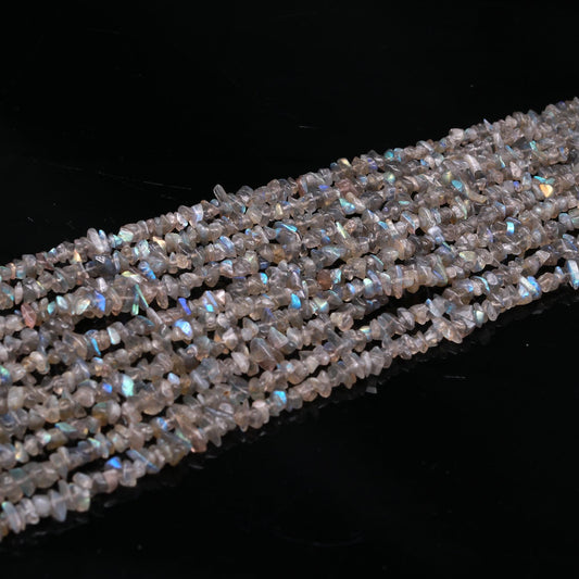Labradorite Chip Beads 34" Natural Chip Strands Drilled Strung Raw Smooth Nuggets 4-5 MM Black Moonstone Polished Beads for Jewelry Making