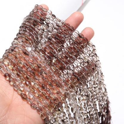 4 Strands Smokey Quartz Beads Natural Smokey Quartz Oval Shape 5x6 MM Smooth Gemstone Beads for Handmade Designer Jewelry Making Craft