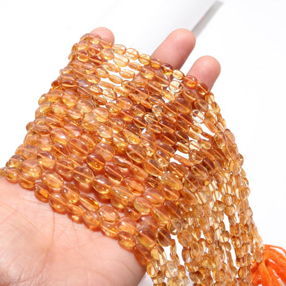 Citrine Smooth Oval Beads AAA Natural Hand Polish 13" Golden Citrine Beads 6x9 - 7x10 MM Citrine Oval Bead for Handmade Jewelry Making Craft