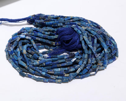 3 Strands Lapis Lazuli Pipe Beads 3 MM Lapis Square Pipe Beads Natural Lapis Lazuli Polished Beads for Handmade Designer Jewelry Making