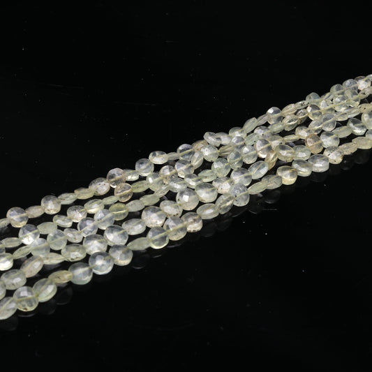 Prehnite Faceted Coin Shape Beads 6 MM and 7 MM Prehnite Coin Shape Fancy Beads 13" Prehnite Beads for Jewelry Making Craft & Bijoux Supply
