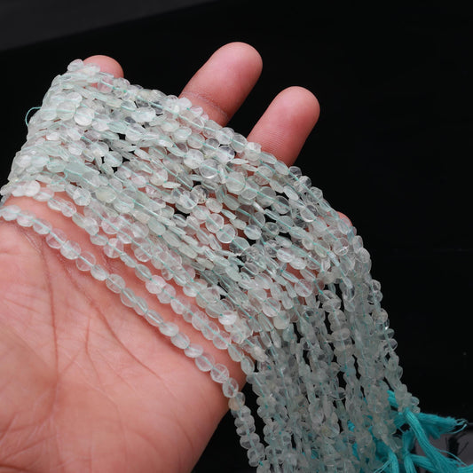 Aquamarine Faceted Coin Shape Beads 5 MM Aquamarine Coin Shape Fancy Beads 13" Aquamarine Beads for Handmade Designer Jewelry Making Craft