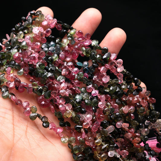 Multi Tourmaline Faceted Pear Beads Super Quality Multi Tourmaline Pear Briolette's 4x6-5x7 MM Tourmaline Extremely Beautiful for Jewelry