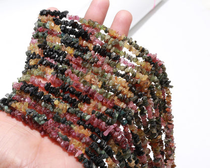 Multi Tourmaline Chip Beads 17" Natural Chip Strands Drilled Strung Raw Nuggets Smooth Beads 4-5 MM Semi Precious Polished Beads for Jewelry