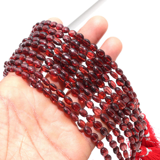 AAA Natural Mozambique Garnet Smooth Oval Beads, Natural Red Garnet Oval Bead, 6X8 - 7X9 MM Oval Garnet for Jewelry, Plain Oval Garnet Bead