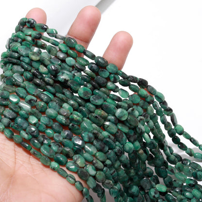 Emerald Smooth Oval Beads Necklace 7x9-8x10 MM Natural Emerald Sakota Beads 12.5 Inch Strand Brazilian Emerald Beads for Handmade Jewelry