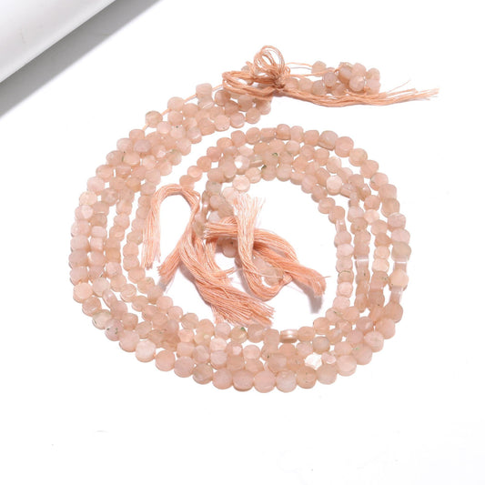 Peach Moonstone Faceted Coin Shape Beads 5 MM & 6 MM Peach Moonstone Coin Shape Fancy Beads 13" Peach Moonstone Beads for Jewelry Making
