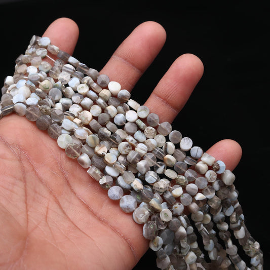 Dendrite Opal Faceted Coin Shape Beads 5-6 MM Dendrite Opal Coin Shape Fancy Beads 13" Dendrite Opal for Handmade Designer Jewelry Making