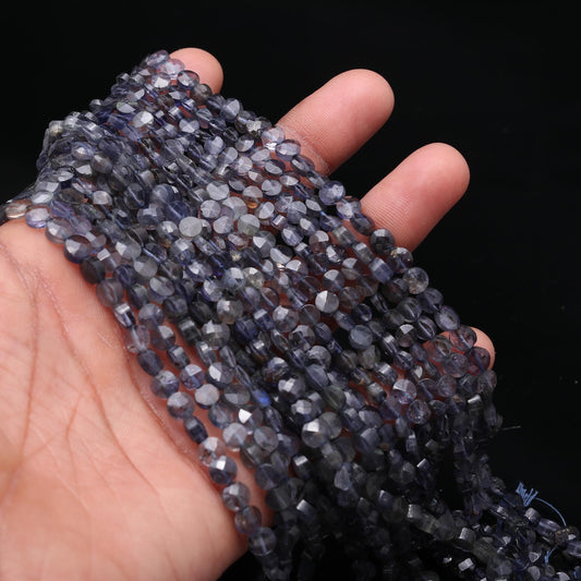 Iolite Faceted Coin Shape Beads 5 MM Iolite Coin Shape Fancy Beads 13" Iolite for Handmade Designer Jewelry Making Craft and Bijoux Supply