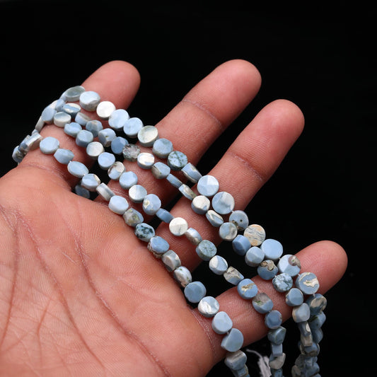 Blue Opal Faceted Coin Shape Beads 6 MM Blue Opal Coin Shape Fancy Beads 13" Blue Opal for Handmade Designer Jewelry Making Craft and Art
